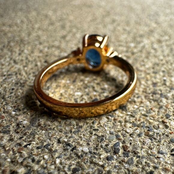 NEW Prong Set Cobalt Blue Oval Stone 18K Rose Gold Plated Nickel Free Ring 5.75 - Picture 3 of 9